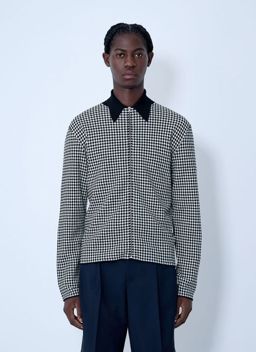 Houndstooth Zip-up Shirt - Man Polo Shirts Grey It