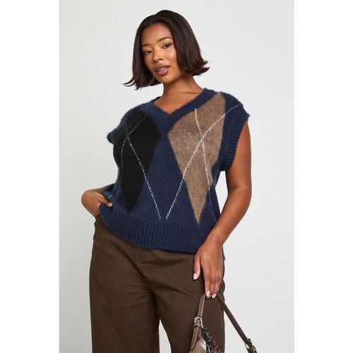 Boohoo Womens Plus Argyle Knitted Vest - Navy - -22 Women