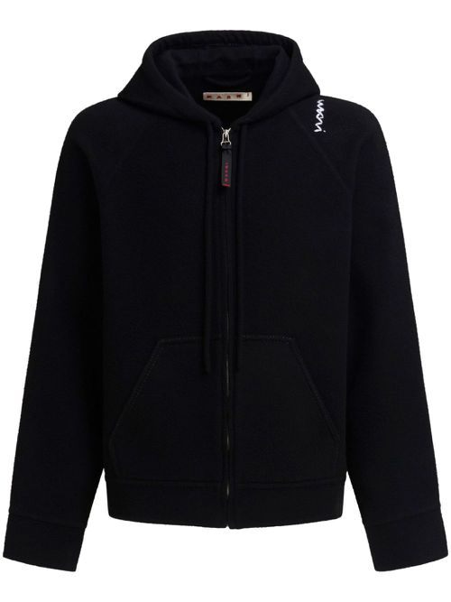 Logo-embroidered hooded jacket - Black