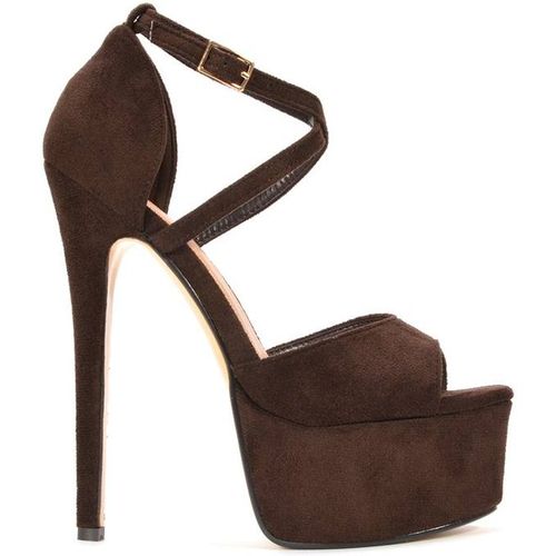 XY London Women's 'Suzanna' Strappy High Platform Heels w/ Peep Toe in Brown