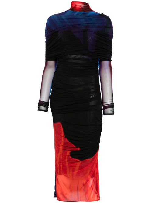 Ruched sheer midi dress - Blue