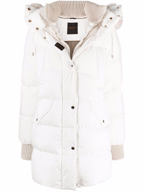 Quilted hooded down coat - White