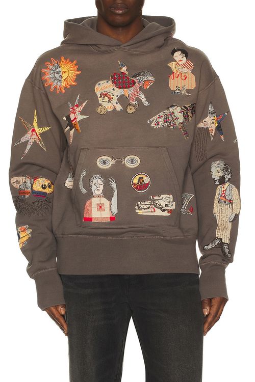 Samuel Zelig Collage Hoodie in Dark Taupe - Taupe. M also in L, XL/1X, XXL/2X