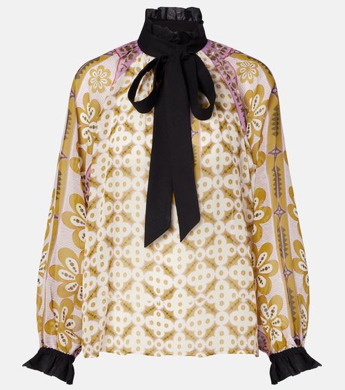 Cerere printed tie-neck silk blouse