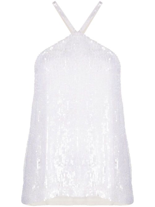 Sequined Halterneck Tank Top — White