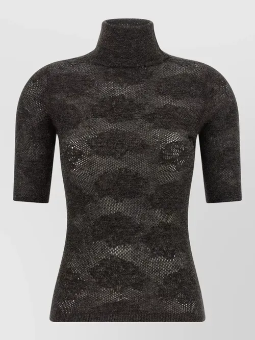 Brunello Cucinelli - high neck short sleeve openwork knit sweater