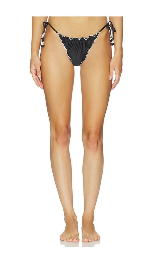 PQ Lettuce Edge Tie Side Bikini Bottom in Black. - M also in