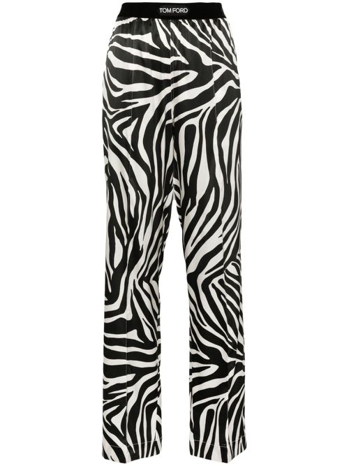Zebra-print silk trousers - Black