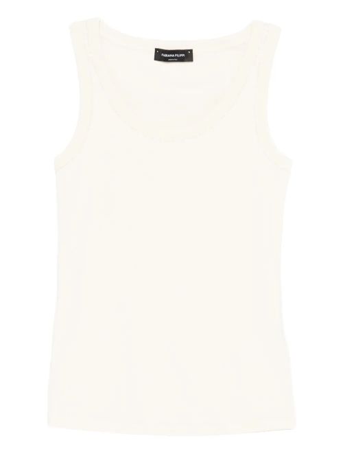 Scoop-Neck Ribbed Cotton Tank Top — Off-White