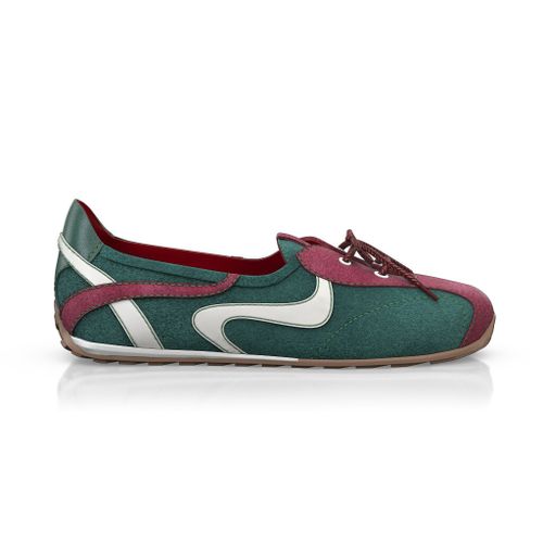 Ballerines de sport Femme Faites main en Italie en Cuir Vert Foncé - Sur Mesure, Petit, Enfiler - GIROTTI