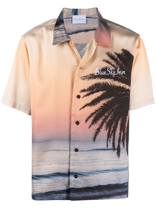 Logo-embroidered graphic-print shirt - Black