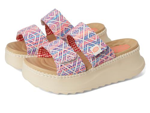 HEYDUDE Women's Delray Slide Surf Baja Blue/Pink/Multi