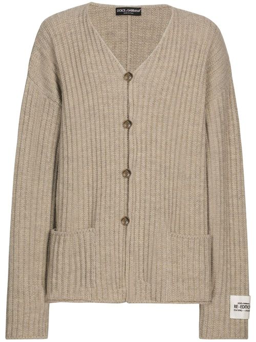 Logo-patch V-neck cardigan - Neutrals