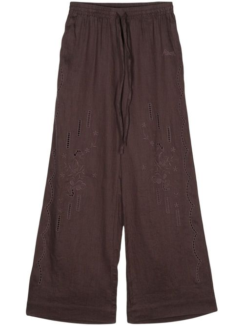 Broderie-anglaise linen trousers - Brown