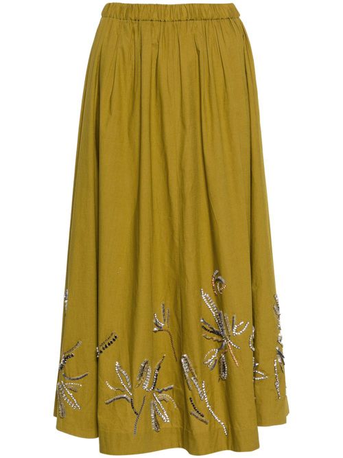 Rhinestone-embellished cotton maxi skirt - Green