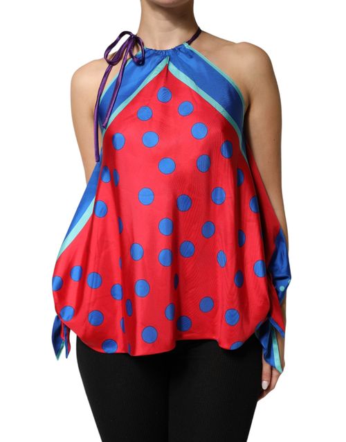 Polka Dot Tie Halter Tank Top — Red