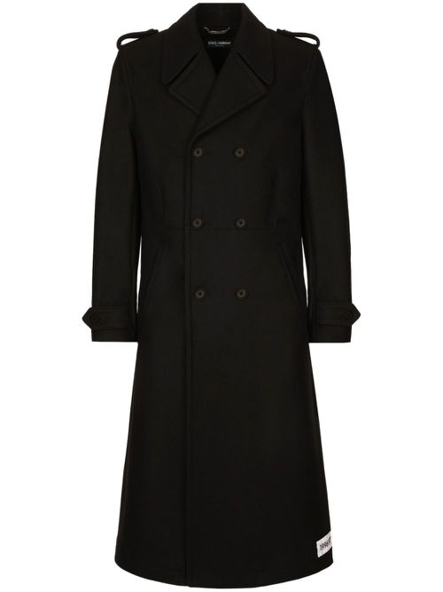 Double-breasted logo-patch coat - Black