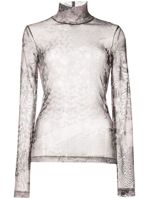 Collage-print mesh T-shirt - Grey