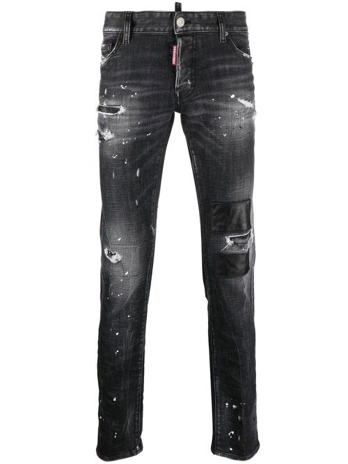 Distressed-effect straight-leg jeans - Black