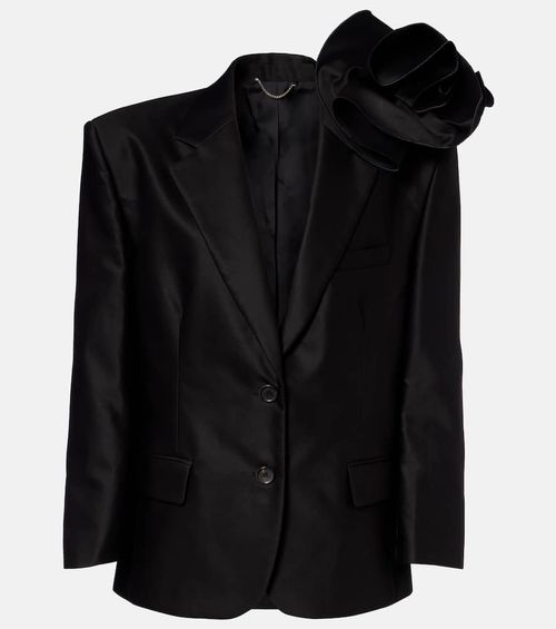 Floral-appliqué cotton blazer