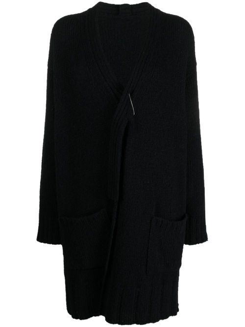 Asymmetric V-neck cardi-coat - Black