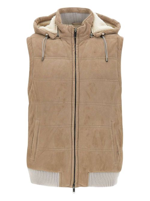 Hooded suede vest - Brown