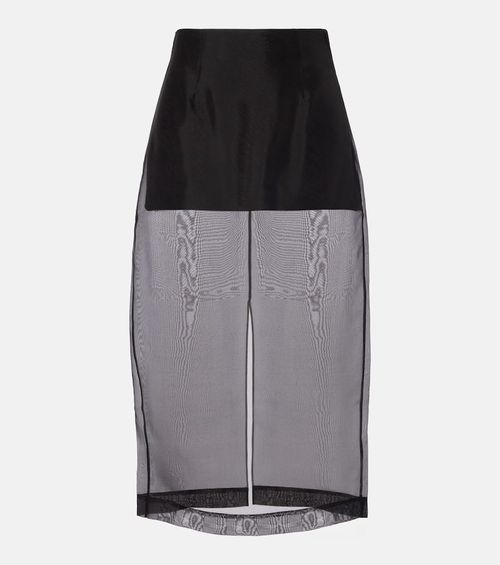 High-rise silk organza midi skirt
