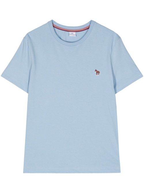 Zebra-appliqué cotton T-shirt - Blue
