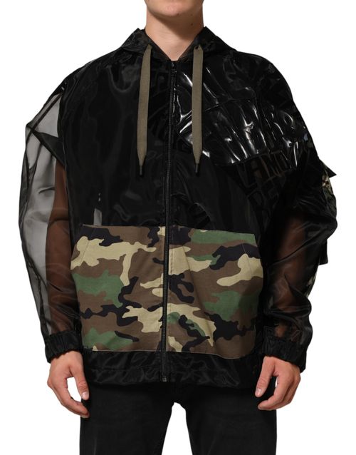 Dolce & Gabbana Black Camouflage Hooded Men Full Zip Men's Sweater Pre-Owned