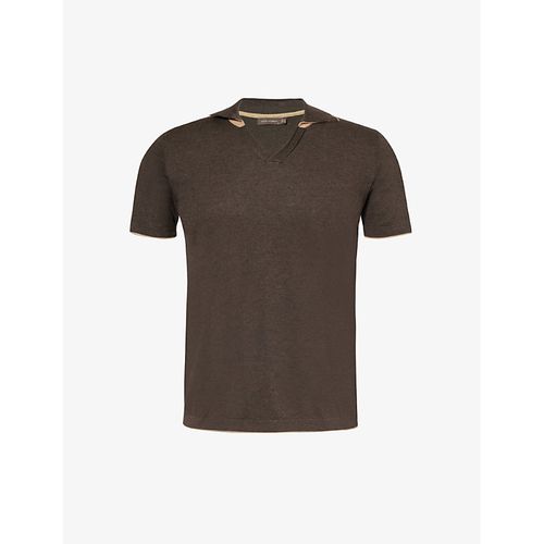 Mens Brown Elk Svante V-neck Cotton Polo Shirt XL