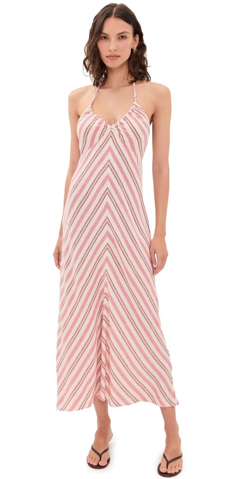 Maggie Midi Dress Dusty Pink Stripe
