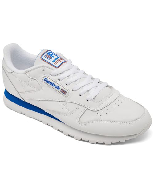Men's Classic Leather Casual Sneakers from Finish Line - White, Royal Blue