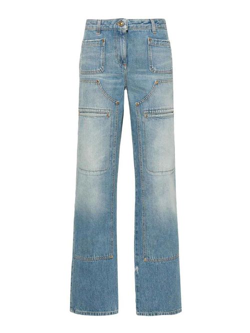 Knee-panel mid-rise straight jeans