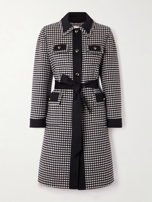 Belted Checked Wool And Cashmere-blend Coat - Black