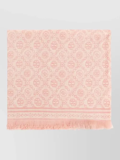 Tory Burch - patterned scarf all over fringed edge