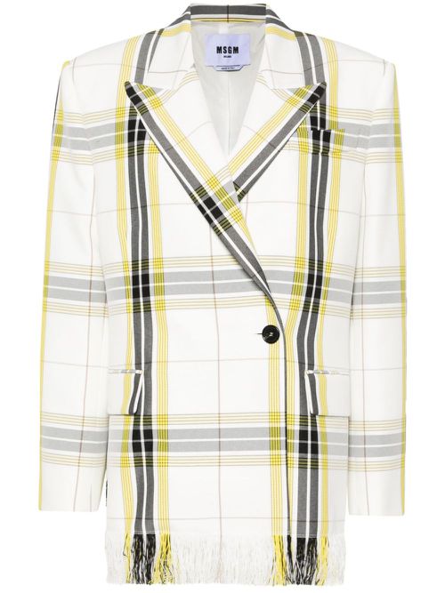 Check-pattern double-breasted blazer - White