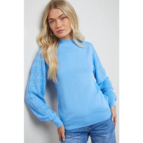 Oasis Women's High Neck Stitchy Sleeve Jumper in Baby Blue