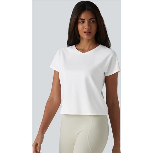 Halara V-neck Raglan Short Sleeve Relaxed Yoga Cotton Sports Top - White