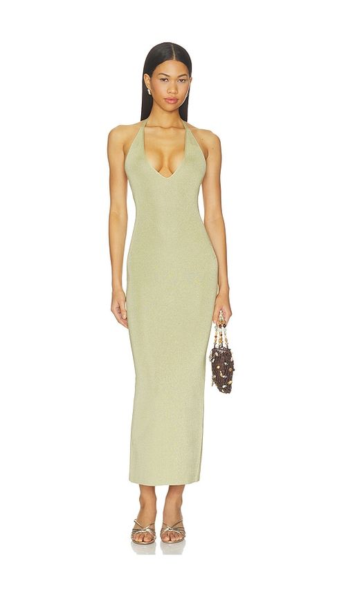 NBD Jamy Deep V Shimmer Maxi Dress in Sage. XL. Also in L