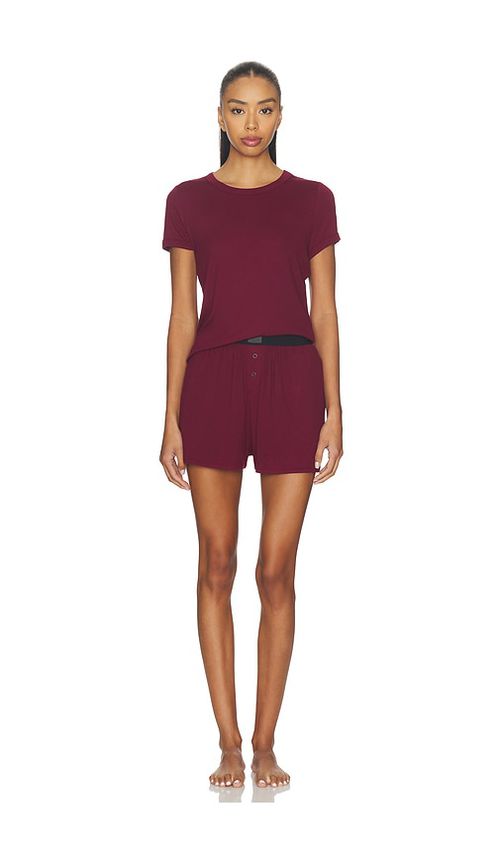 LUNYA Rib Tee Short Set in Wine. - L also in M, S