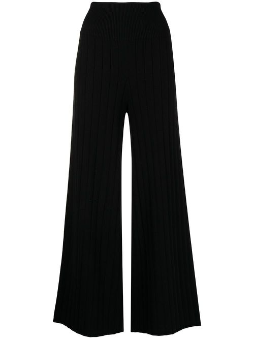 Ribbed knit flared trousers - Black