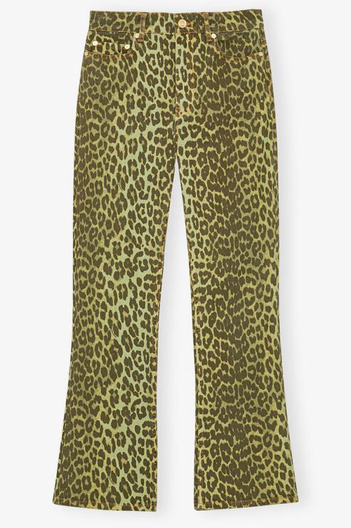 Green Leopard Betzy Cropped Jeans in Celery
