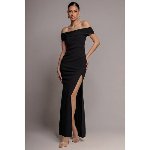 Goddiva Off The Shoulder Maxi Dress With Split - Black