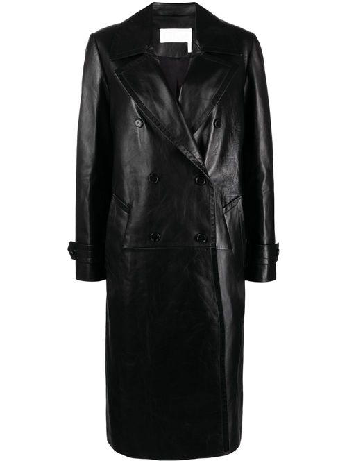 Double-breasted nappa leather coat - Black