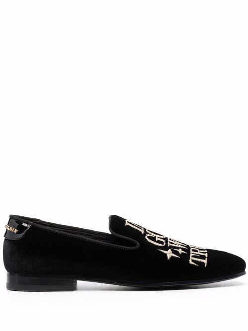 Money-embroidered velvet loafers - Black
