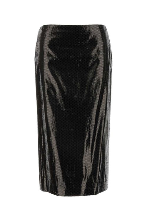Black Tarpaulin Pencil Midi Skirt