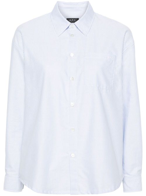 Logo-embroidered striped shirt - White