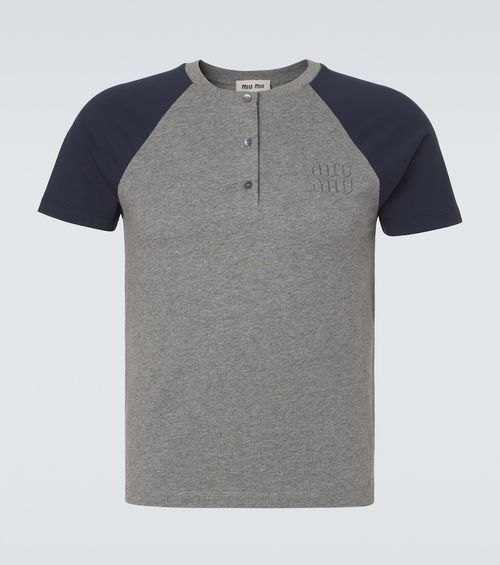 Logo cotton jersey Henley shirt