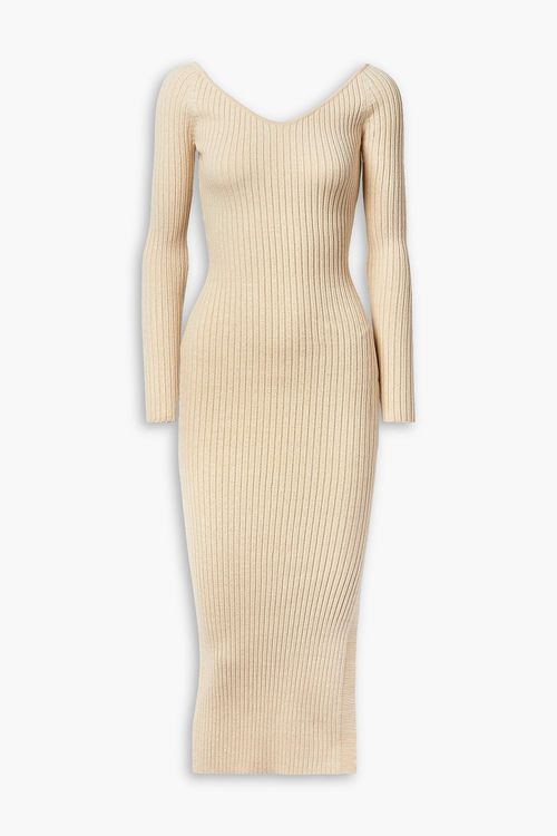 ANNA QUAN - Helena ribbed cotton-blend midi dress - Neutral - UK 14