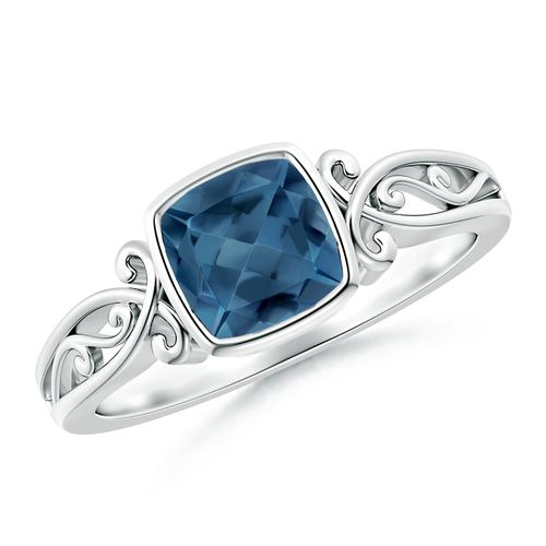 Angara 1.1 Carats Vintage Style Cushion London Blue Topaz Solitaire Ring in Platinum